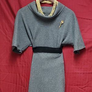 Versatile Gray Colored Cotton Fleece dress with Cowl Neckline.